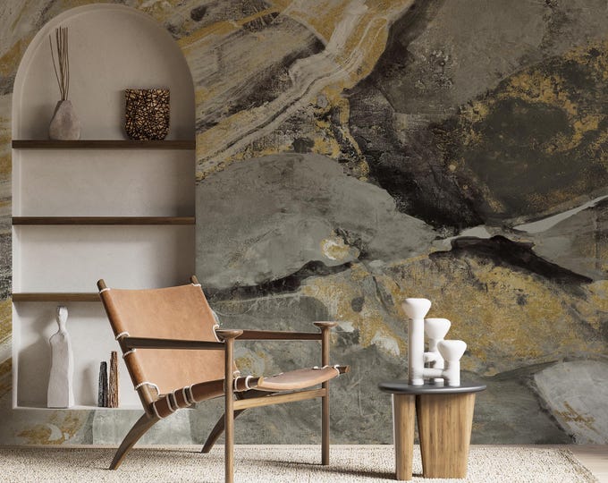 Gold Abstract Marble Wallpaper Mural: Glam Home Decor