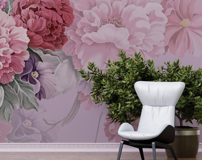 Pink Floral Peel and Stick Wallpaper: Boho Chic Living Room Decor