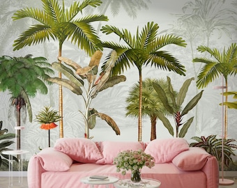 Green Tropical Forest Mural: Peel and Stick Wallpaper