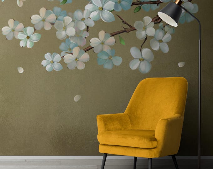 Cherry Blossom Wall Art: Pink Floral Canvas Print, Peel and Stick Wallpaper