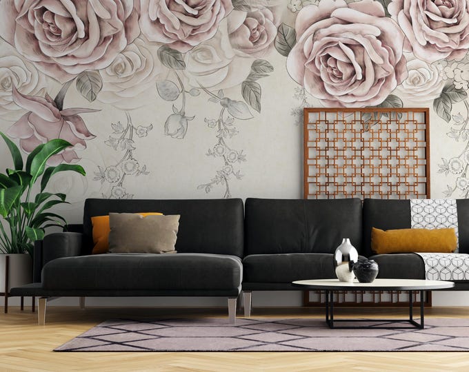 Pink Rose Peel and Stick Wallpaper: Elegant Floral Wall Decor