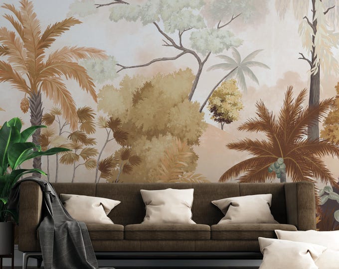 Peel and Stick Palm Tree Wallpaper: Tropical Jungle Wall Mural