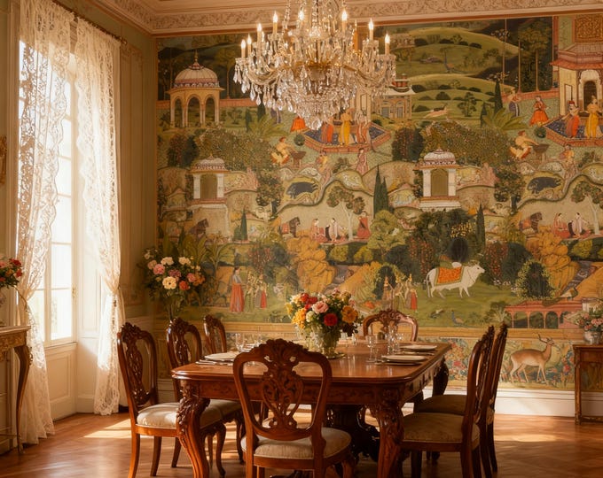 Mughal-Style Palace Wallpaper, Vintage Indian Decor