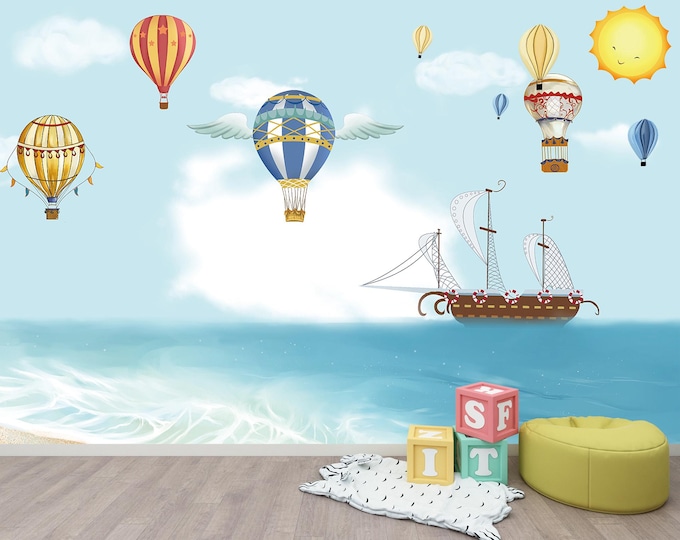 Hot Air Balloon Nursery Mural: Peel and Stick Kids Wallpaper