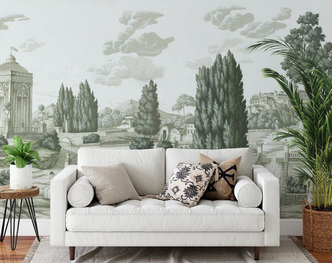 Vintage Landscape Mural Wallpaper: Elegant Pastoral Canvas Print