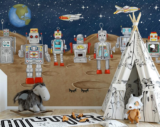 Robot on Mars Canvas Print: Sci-Fi Space Exploration Wall Art