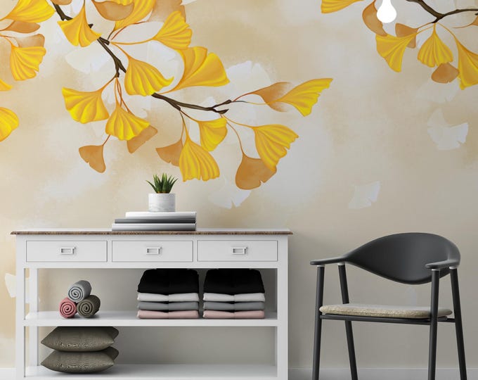 Golden Ginkgo Leaf Canvas Art Print: Elegant Fall Wall Decor