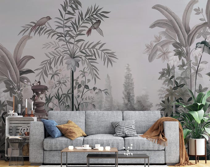Tropical Birds & Palm Leaf Wall Mural - Nature-Inspired Wall Art for Living Room, Home Decor, Modern Wallpaper