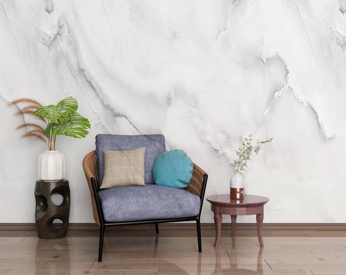White Marble Texture Wallpaper Mural: Elegant Gray Veins, Modern Decor