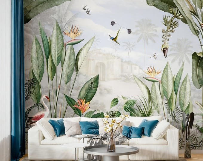 Custom Green Theme Wallpaper Mural: Peel & Stick Roest Design