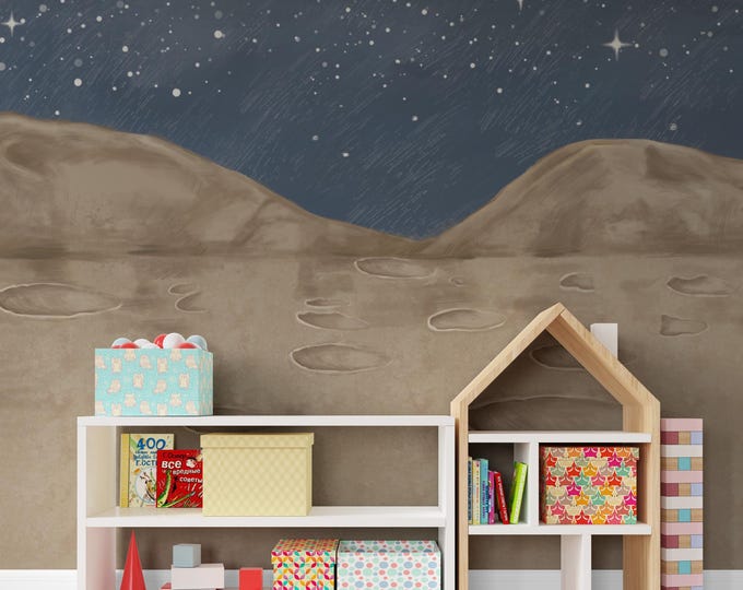 Starry Night Desert Mural: Peel & Stick Canvas Wallpaper