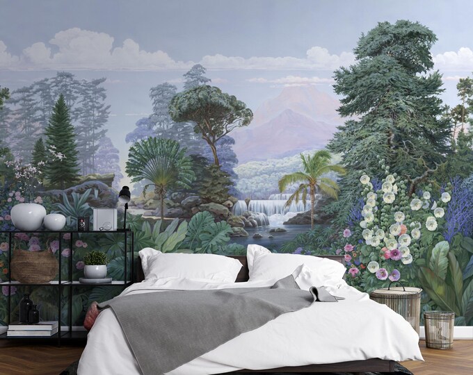 Nature Landscape Wall Mural - Lush Forest, River & Mountain Scenery Wallpaper Art for Home Decor