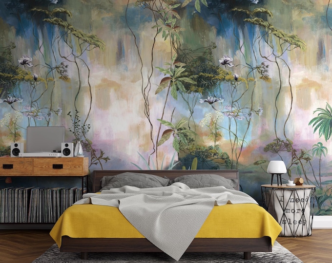 Tropical Jungle Wall Mural: Dreamlike Forest, Botanical Wall Decor