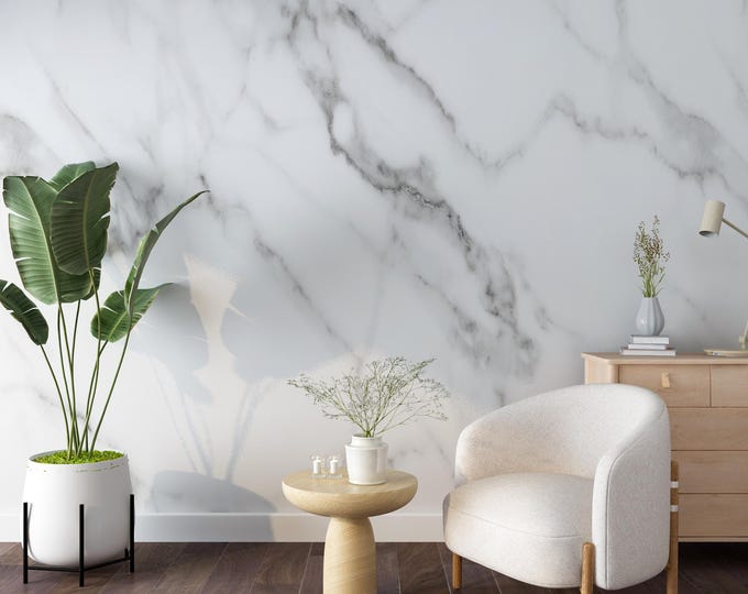 Elegant White Marble Texture Wallpaper Mural: Peel & Stick or Non-Woven
