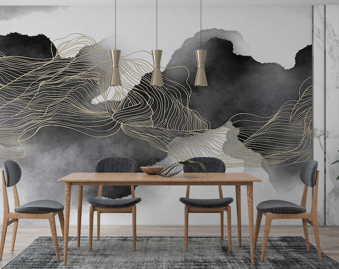 Abstract Art Mural: Dark Watercolor Peel and Stick Wallpaper
