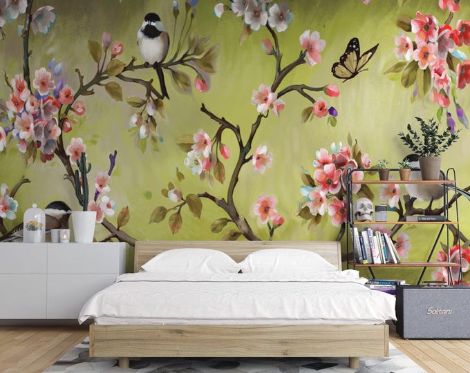 Floral Bird Canvas Print: Chinoiserie Botanical Wall Art