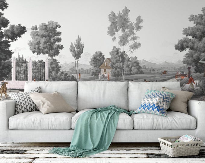 Vintage Equestrian Wallpaper Mural: Horse Riding Scene Wall Art