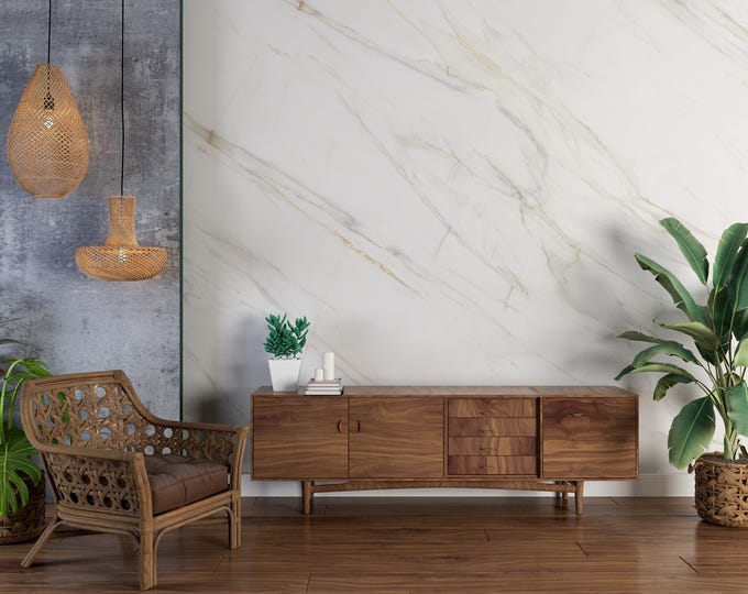 White Marble Texture Wallpaper Mural: Elegant Veined Wall Art