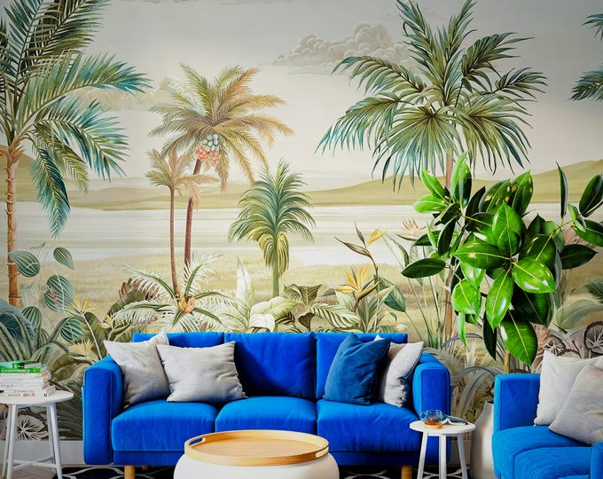 Green Forest Mural Wallpaper: Tropical Peel and Stick Removable Décor