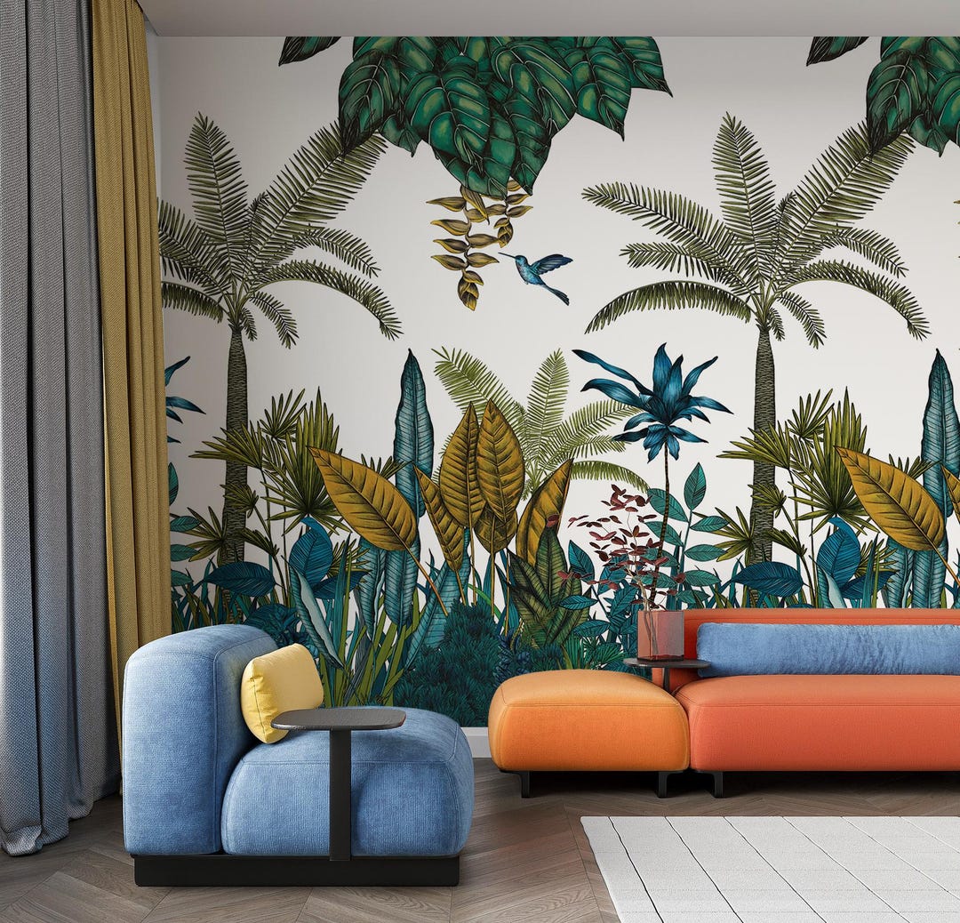 Tropical Jungle Peel and Stick Wallpaper Mural: Botanical Decor - Etsy