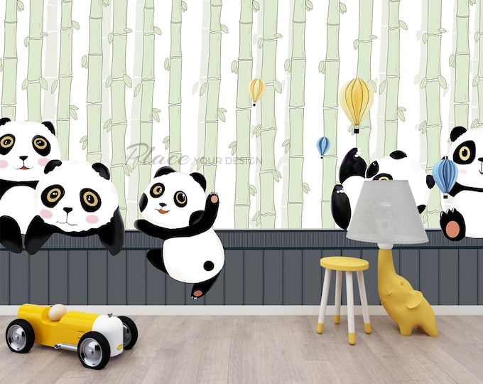 Panda Wallpaper Mural: Playful Nursery, Kids Room Decor
