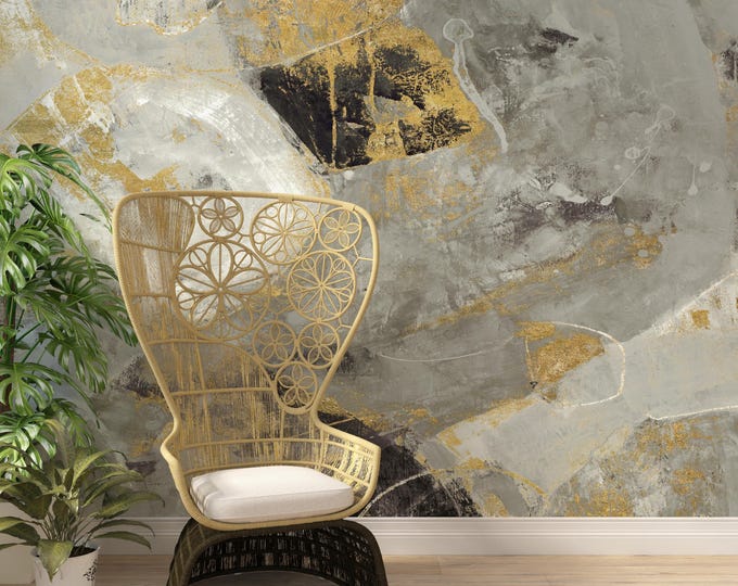 Gold Abstract Mural: Gray & White Textured Wallpaper, peel and stick wallmural