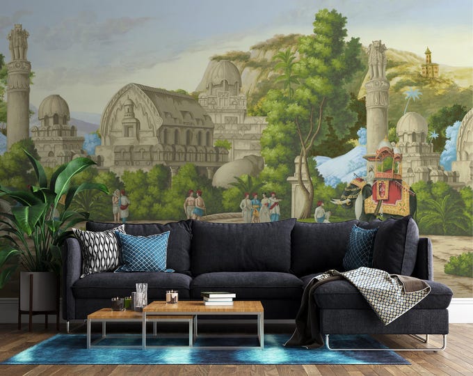 Ancient Civilization Wall Mural: Historical Architecture & Elephants