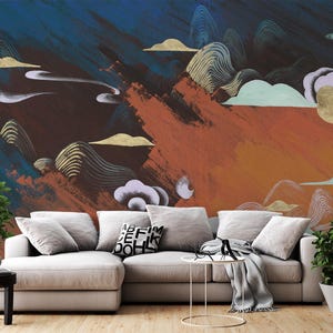 Neo-Chinese Ink Landscape Wall Mural: Peel and Stick Oriental Decor