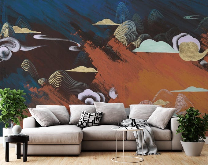 Neo-Chinese Ink Landscape Wall Mural: Peel and Stick Oriental Decor