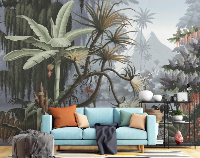 Tropical Palm Leaf Wallpaper Mural: Rainforest Wall Decor