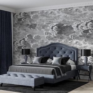 Black and White Clouds Mural: Abstract Art, Removable Wallpaper