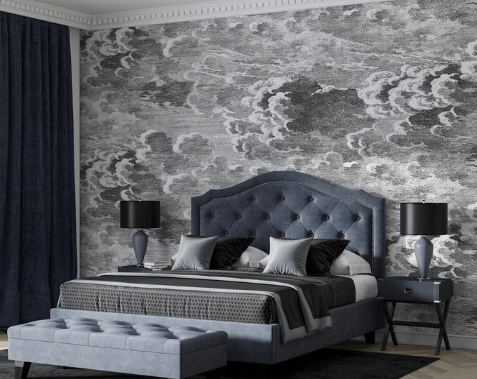 Black and White Clouds Mural: Abstract Art, Removable Wallpaper