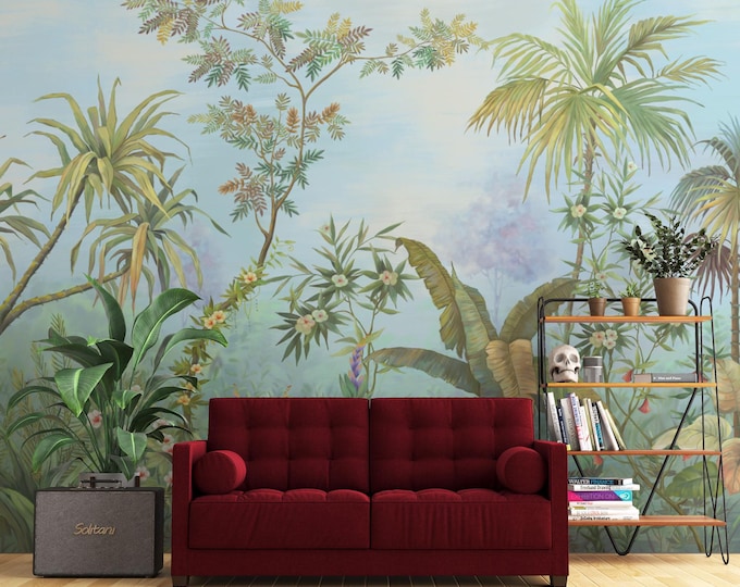 Tropical Rainforest Peel and Stick Wallpaper: Serene Botanical Wall Mural