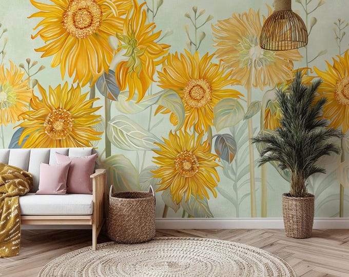 Sunflower Canvas Wall Art: Vibrant Floral Peel and Stick Wallpaper