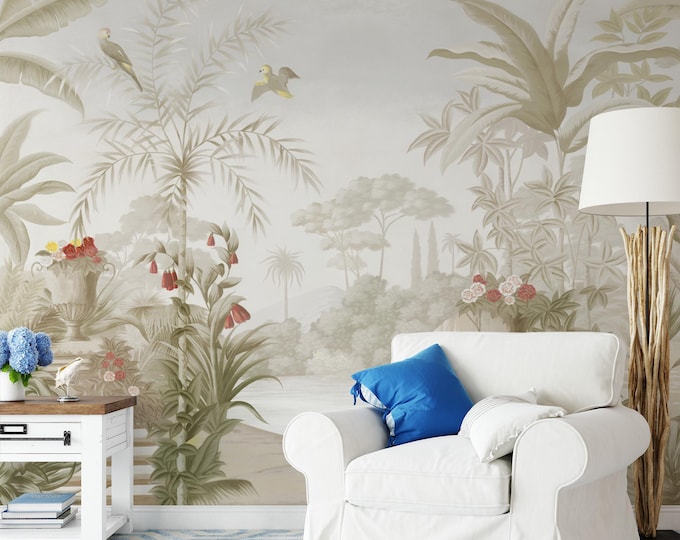 Tropical Palm Tree Wall Mural: Romantic Paradise Peel & Stick Wallpaper