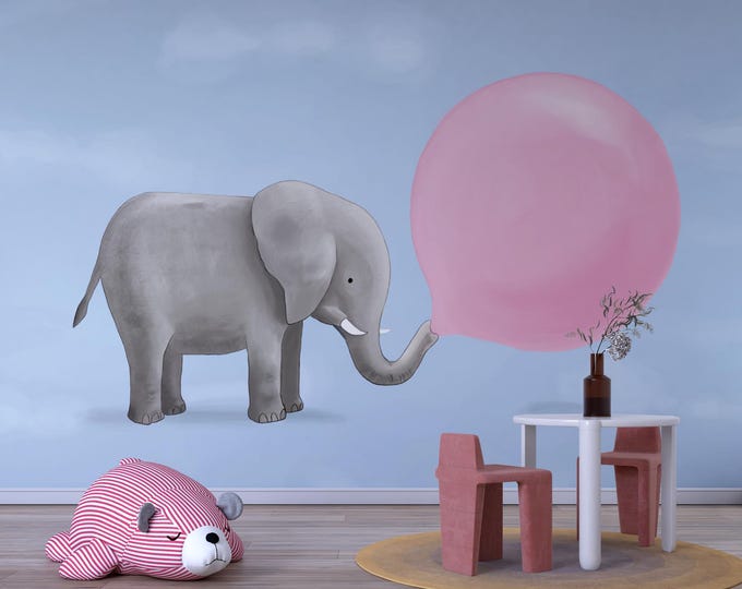 Elephant & Pink Balloon Canvas Print: Whimsical Nursery Wall Art