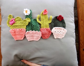 CROCHET PATTERN Cacti Applique, crochet cacti, cacti applique, tropical decor, boho decor, crochet cacti applique, crochet pattern