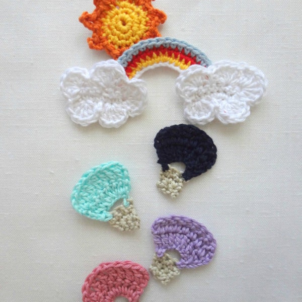 Crochet Pattern PDF - Hot Air Balloon, Rainbow, Cloud, Sun, applique, crochet photo tutorial, digital instructions