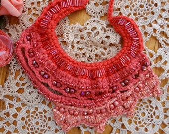 Scarlet Crochet Necklace,bohemian necklace,gypsy jewelry,oriental necklace,bohemian design,beaded necklace,boho necklace,bib necklace