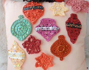 Crochet Pattern: Christmas Applique Ornaments, crochet ornaments, crochet decorations, crochet baubles, crochet chinese lantern, Christmas