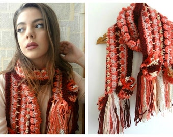 CROCHET PATTERN Bohemian Scarf,crocheted scarf,scarf, winter scarf, textures scarf, crochet pattern,scarf pattern,boho scarf, neckwarmer,