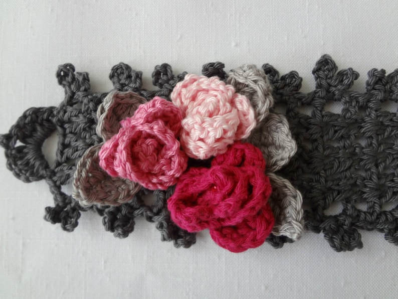 CROCHET PATTERN Sweet Roses Bracelet PDF Pattern photo tutorial, crochet pattern, crocheted bracelet, corsage, roses image 2