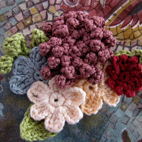 Crochet pattern-romantic bohemian brooch - crocheted flowers,crochet flower brooch,flower pin,crochet bouquet,flower bouquet, broach