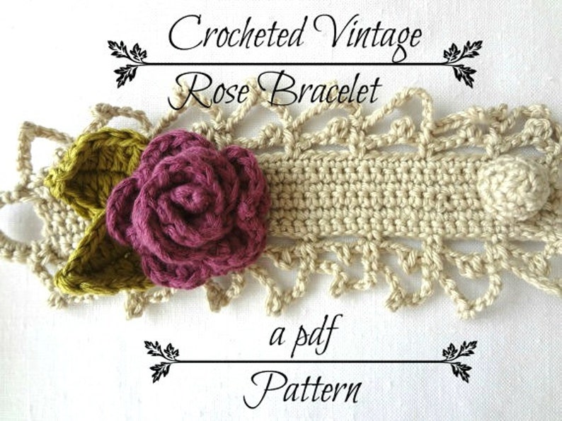 CROCHET PATTERN Vintage Rose Bracelet PDF Pattern photo tutorial, crochet pattern, crocheted bracelet, corsage, headband image 1