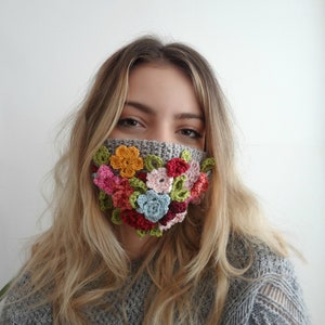 Bohemian Face Mask crochet pattern. crochet flower mask, crochet mask, washable mask, decorative mask, face covering mask, image 2