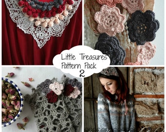 Crochet PDF Pattern Discount Pack - 4 PDF Patterns,crocheted vine necklaces,Irish rose necklace,crochet lace warmers, crochet heart headband