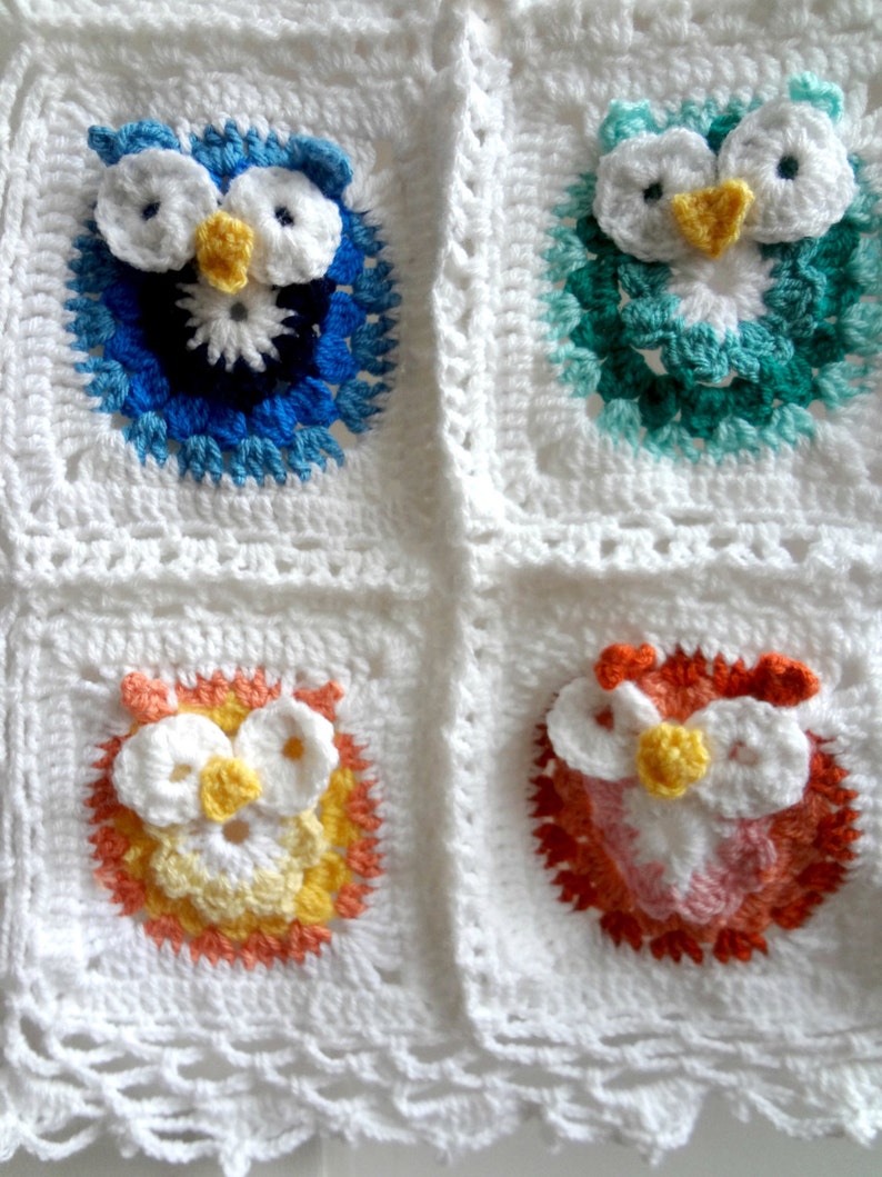 DIGITAL CROCHET PATTERN owl Blanket,crocheted blanket pattern,photo tutorial,crochet owl pattern,crochet owl, colorful blanket image 3
