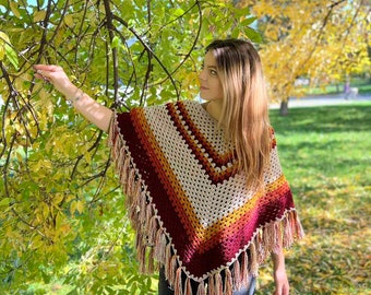 Crochet Pattern: Gorgeous Autumn Poncho- granny stripe pattern,granny poncho, crochet poncho,crochet coat, crochet cover, poncho