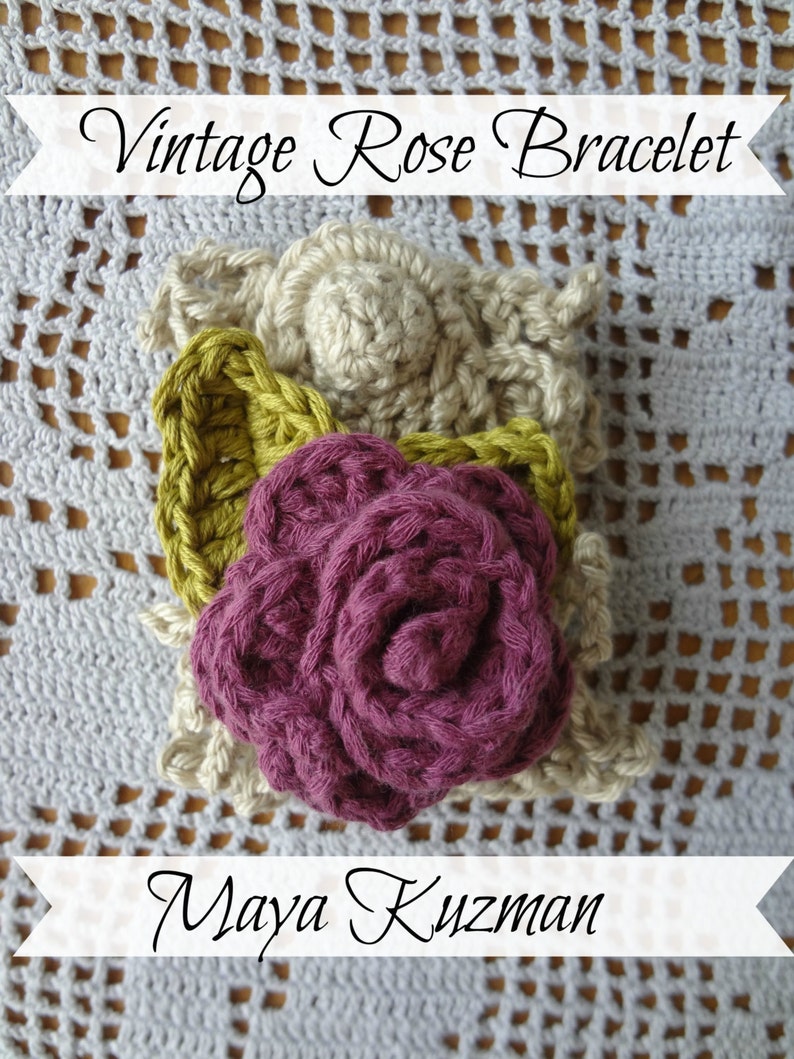 CROCHET PATTERN Vintage Rose Bracelet PDF Pattern photo tutorial, crochet pattern, crocheted bracelet, corsage, headband image 2