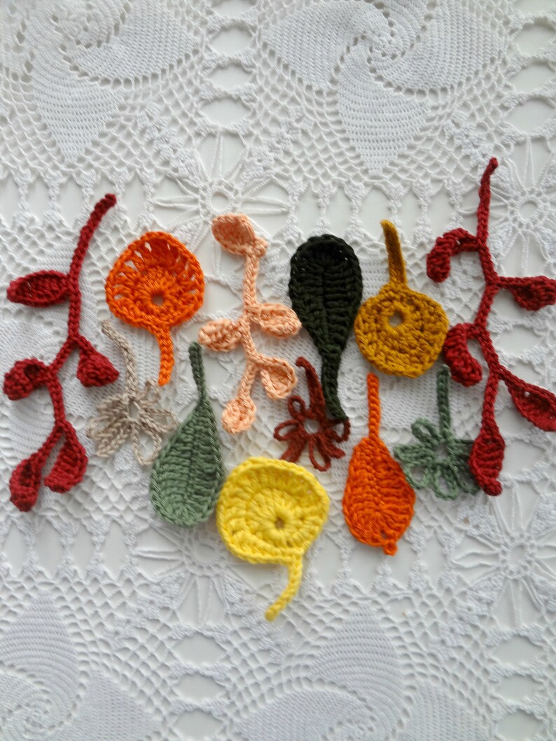 Crochet Autumnal Leaves, crochet leaf, leaf pattern, fall leaves,falling vines,crochet vines, crocheted leaves, fall decorations image 3